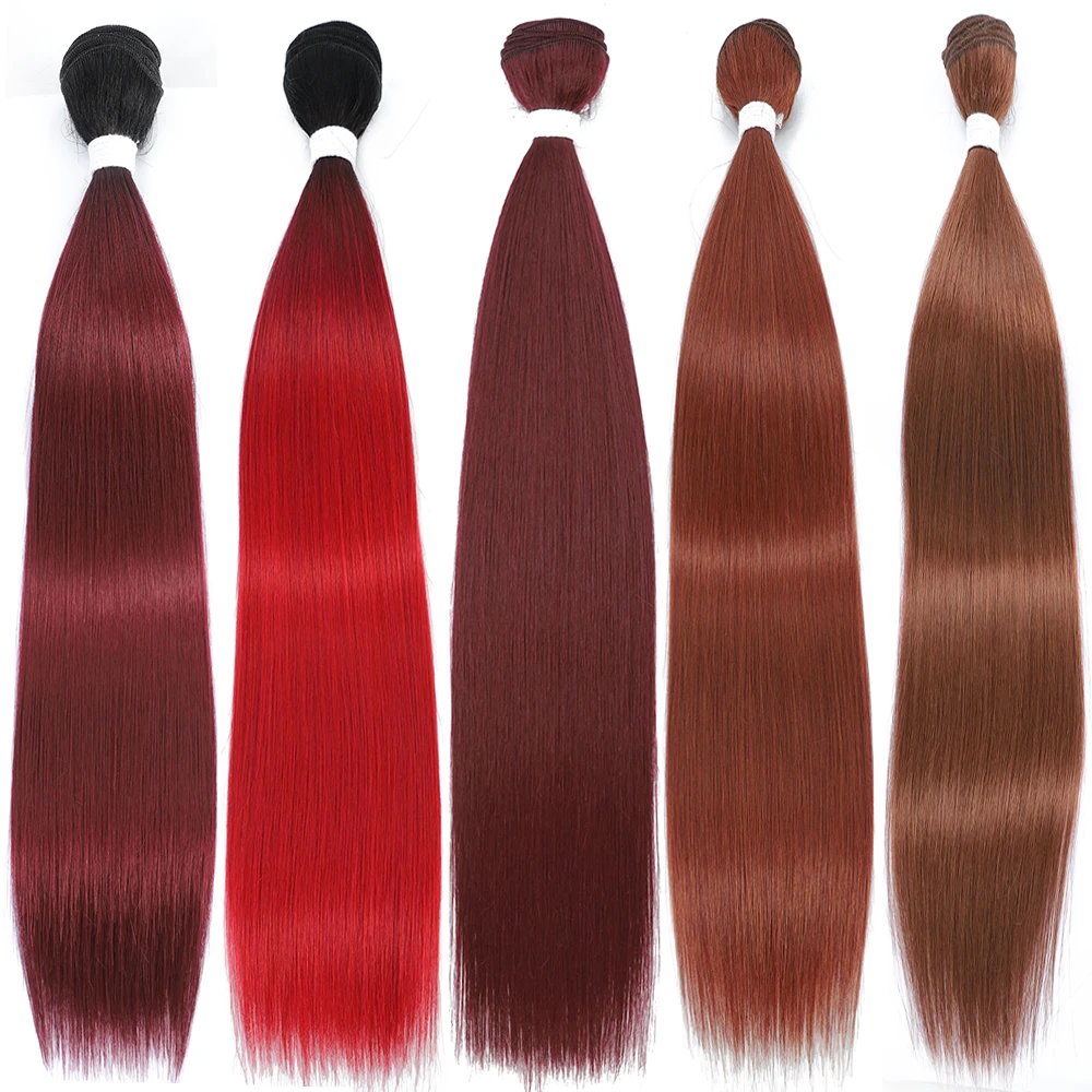 Extensões de cabelo reto para cosplay, resistente ao calor, feixes de cabelo sintético, alta temperatura, marrom, loiro, colorido, transporte rápido