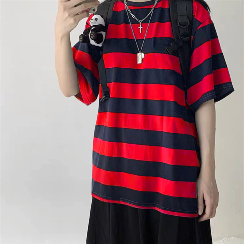 Women T-Shirts Harajuku Goth Punk stripe Print Short Sleeve Loose Clothes Oversized T Shirt Female Tops Hip Hop Tee Shirt