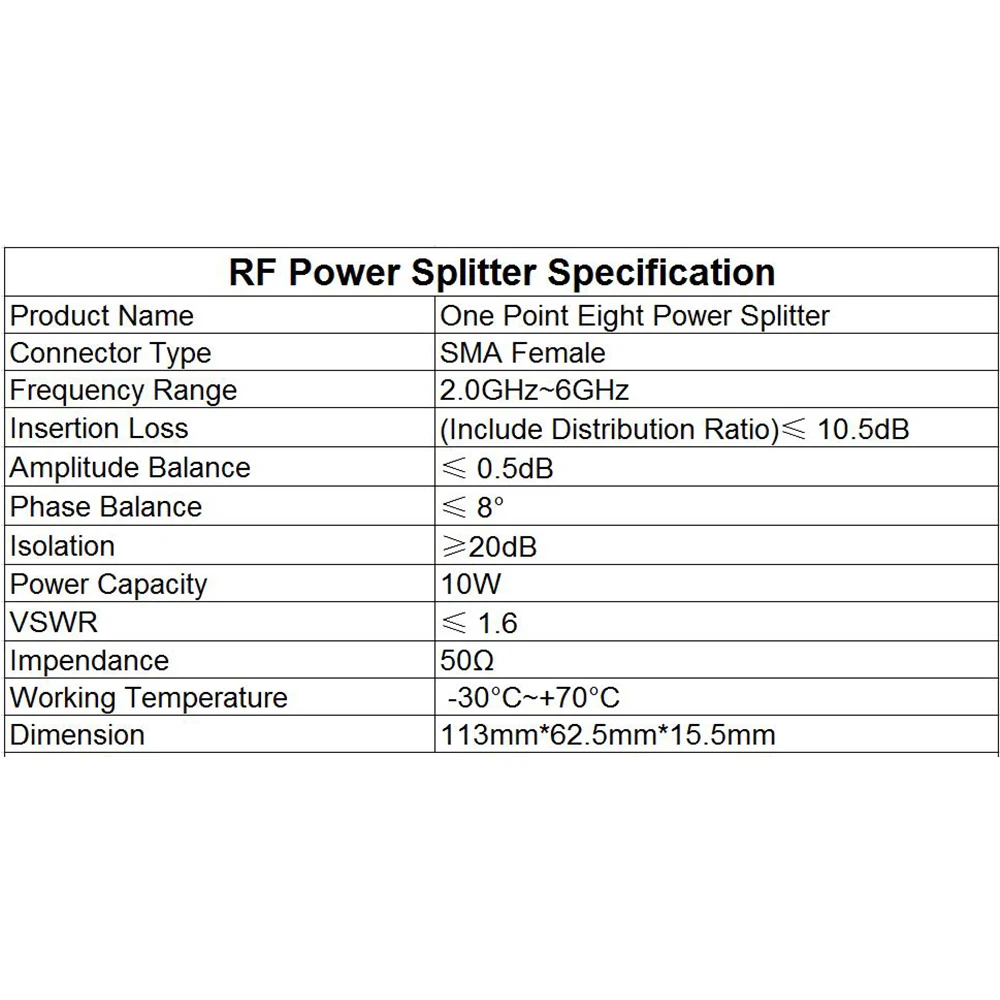 Imagem -03 - Divisor de Potência de Sma Microstrip um Ponto Oito 2.4g 5.8g 2.0ghz6.0ghz Sma rf Combinador Wifi 10w rf Power Splitter