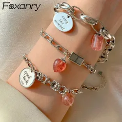 Foxanry Silver Color Bracelet for Women New Trendy Elegant Creative Good Luck Pink Strawberry Party Jewelry Birthday Gift