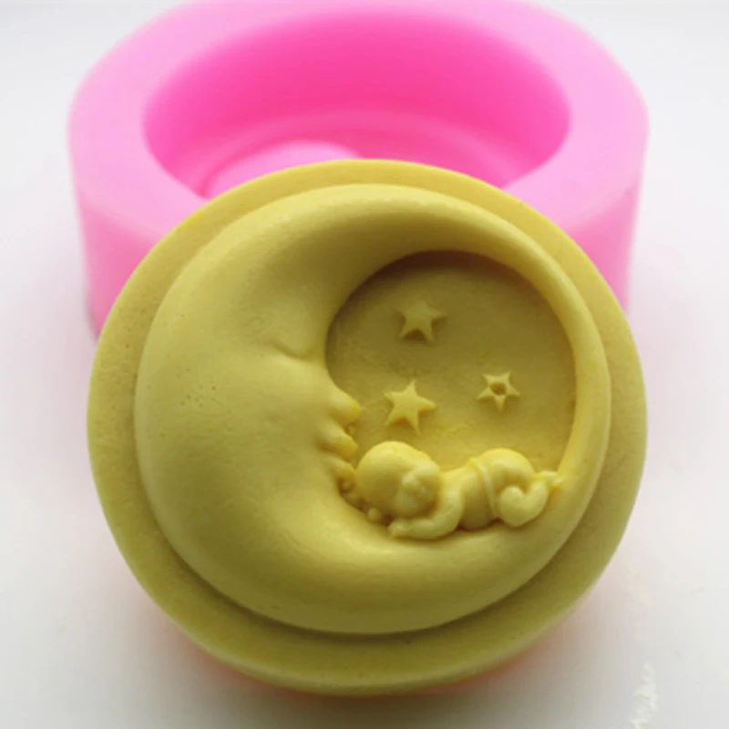 Round Moon Cute Baby Handmade Soap Silicone Mold DIY Soap Candles Making Supplies Fondant Baking Cake Chocolate Decorating Tools