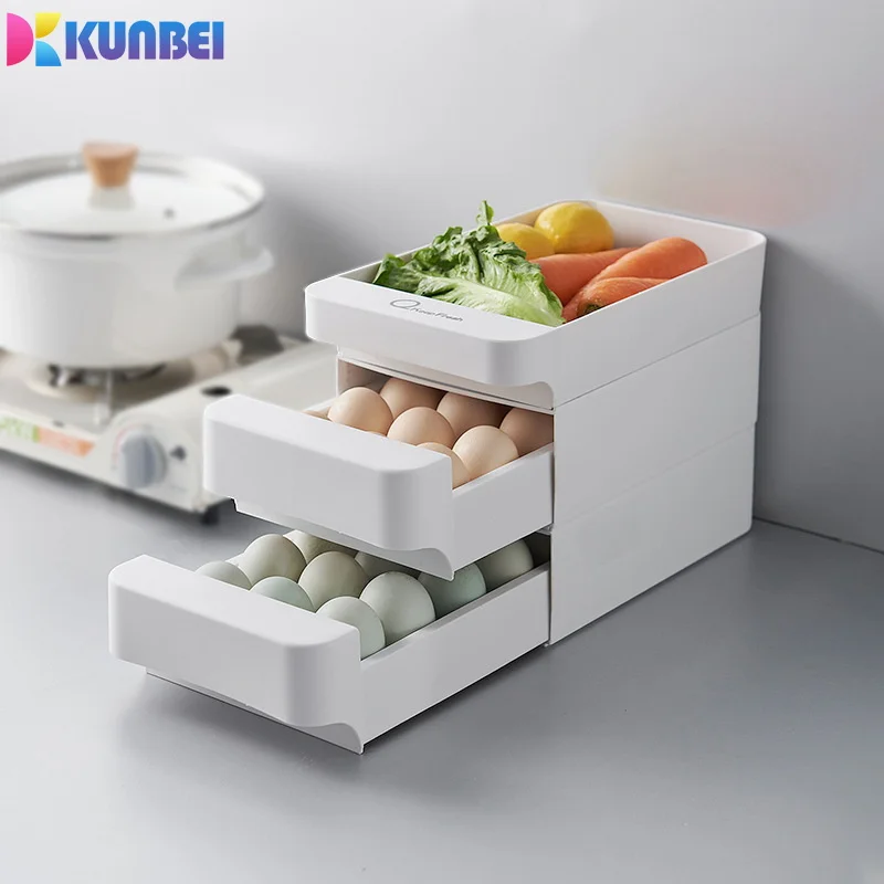 

KUNBEI Drawer Storage Box Plastic Egg Storage Box Portable Food Storage Container Refrigerator Vegetable Box Fruit Box With Lid