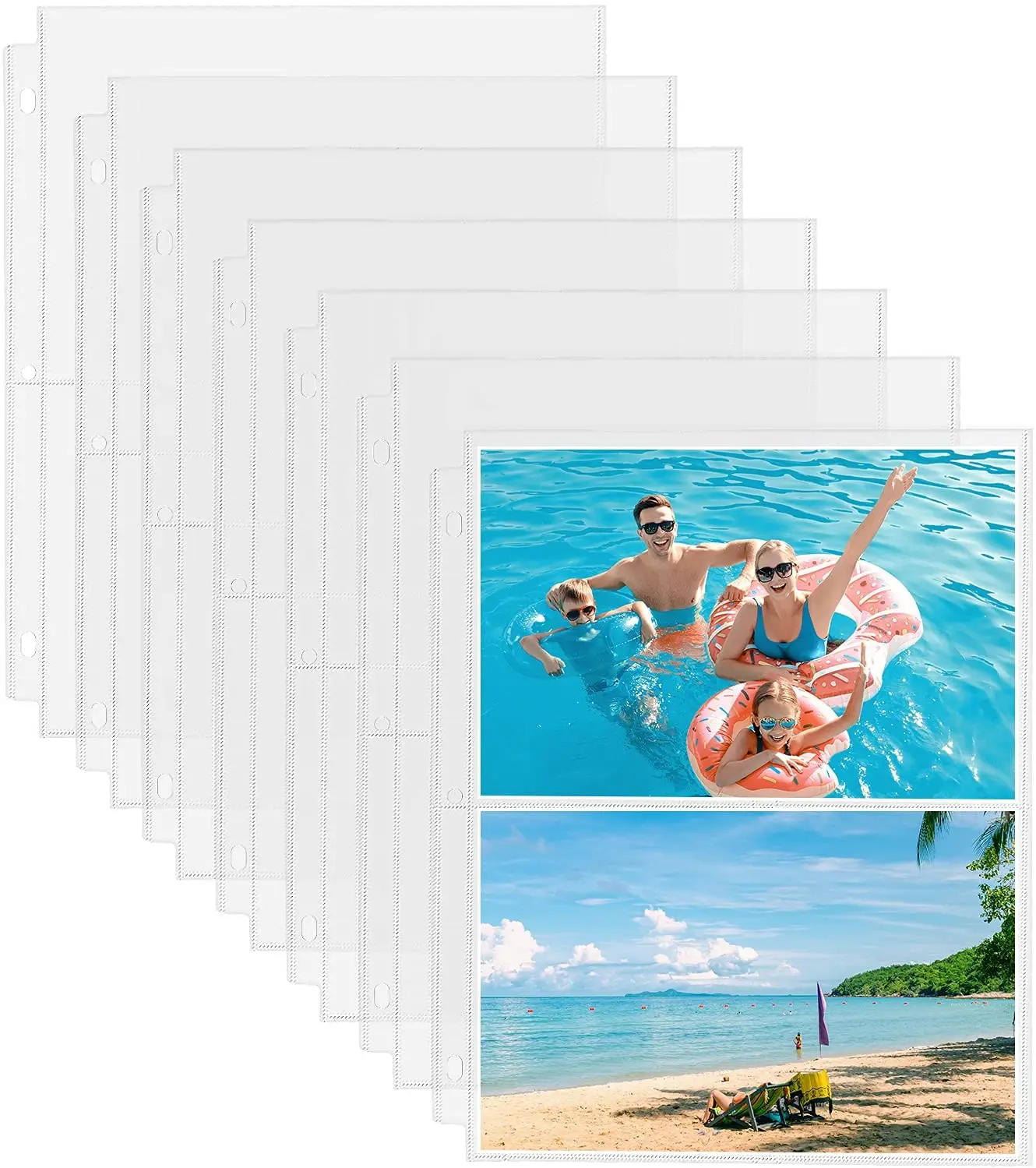 10pcs Clear Photo Sleeves for 3 Ring Binder - (8x10, for 60 Photos), Archival Photo Page Protectors Clear Plastic Photo Album