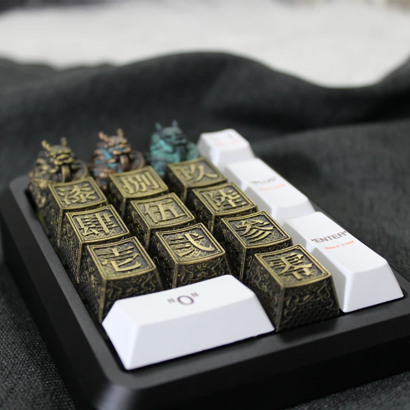 Keycap DIY 3D Epoxy Imitation metal spray paint craft Ancient Chinese Characters Numbers 0-9 for cherry MX cross shaft R4 height