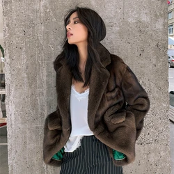 2024 New Fashion Winter Coat Real Natural Mink Whole Fur Women Jacket Mid-length  Winter Thick Warm Female Mink Fur Jacket