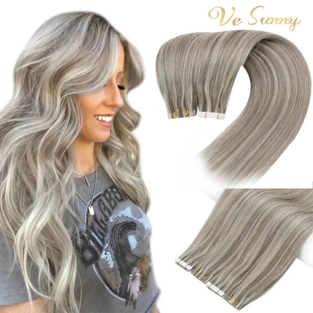 VeSunny Seamless Tape in Remy Hair Extensions Salon Quality Invisible Skin Weft Glue on Virgin Hair 2.5g/pcs #P19a/60