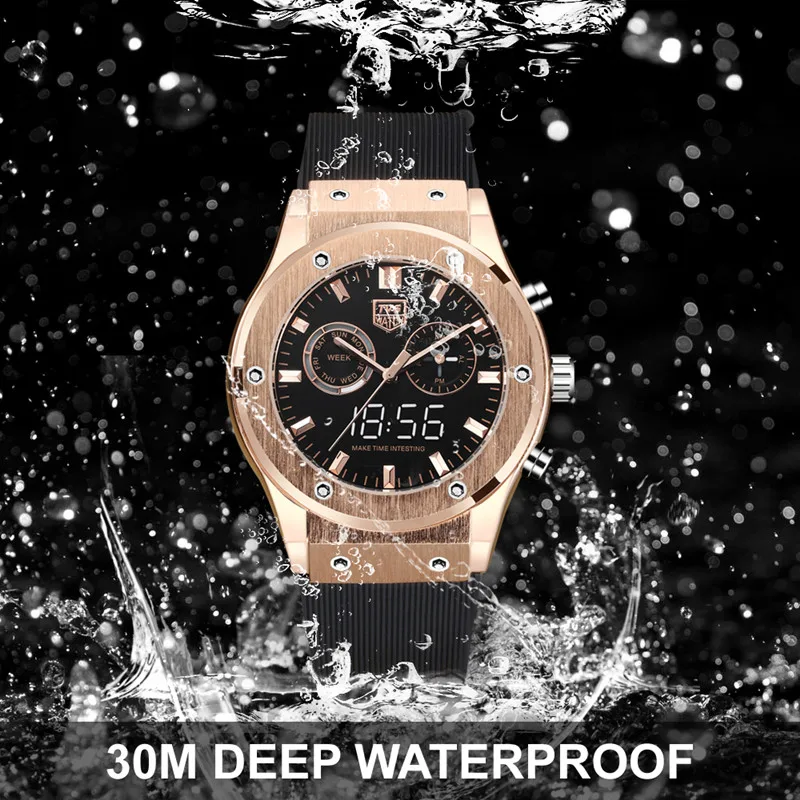 Men Watch Waterproof Dual Display Quartz Watch Stainless Steel Case LED Digital Real Small Dial Luxury Men Clock TVG KM901