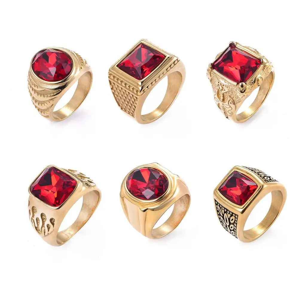 SDA Creative Rings for Men Inlaid With Red Stone Fashion Punk Style Jewelry Gifts Wholesale