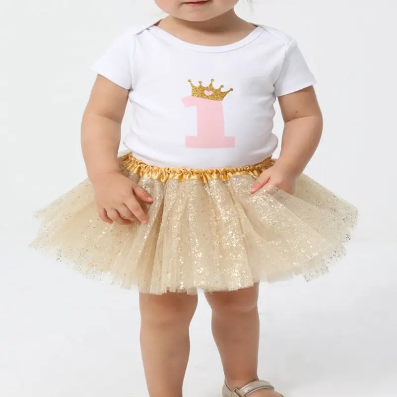 Infant Baby Girls Ballet Dance Tutu Skirt 3 Layers Tulle Glitter Golden Sequins Fluffy Princess Mesh Pettiskirt 0-8 Year