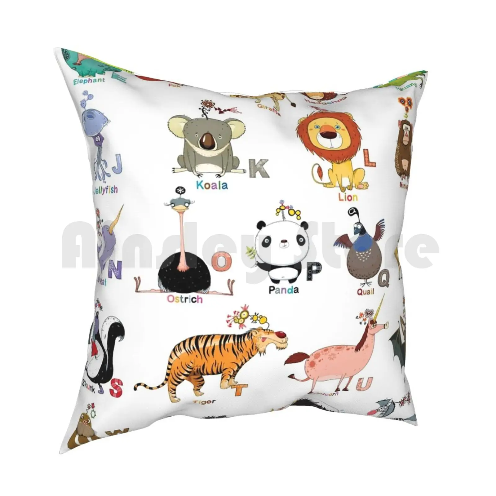 The Icky Animal Alphabet Pillow Case Printed Home Soft Throw Pillow Animals Strange Quirky Abc Alphabet Ickypen Bear