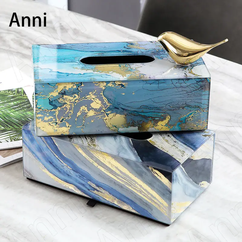 

Luxury Gold Foil Glass Tissue Boxes European Modern Bedroom Paper Towel Storage Box Living Room Desktop Ornaments Home Decor