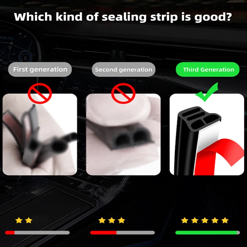 New Car Door Rubber Seal Strips Auto 3 Layer Sealing Stickers For Door Trunk Sound Insulation Weatherstrip Interior Accessories