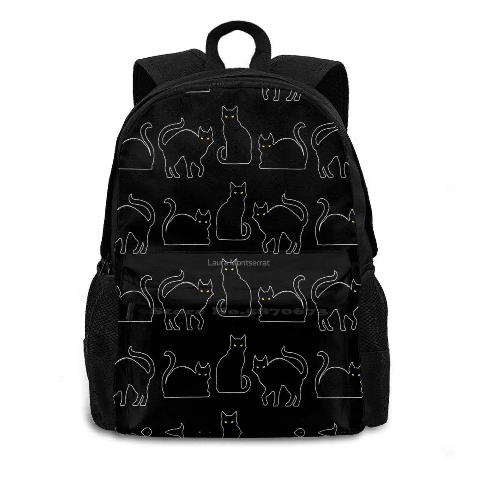 Cats-Symbol Of Witchcraft Pattern Design Laptop Travel School Bags Kitten Kitty Blackcat Cats Witchcraft Magick Ritual Familiar