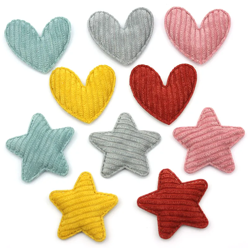 30Pcs 4.5cm Mixed Flannelette Heart Star Padded Appliques For Baby Headwear Hairpin Accessories DIY handmade Crafts wholesale