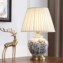 Chinese style vintage ceramic Table Lamps American dimmer switch copper fabric LED E27 deco lamp bedside&foyer&studio JTSJ004