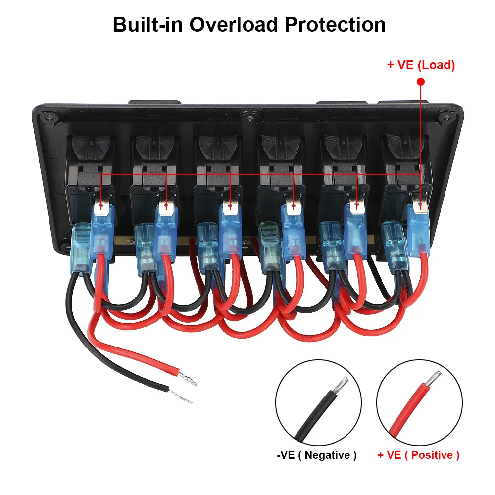 Car Switch Panel Waterproof Marine Rocker Switch Panel LED Light 12~24V Circuit Control 6 Gang with Sticker