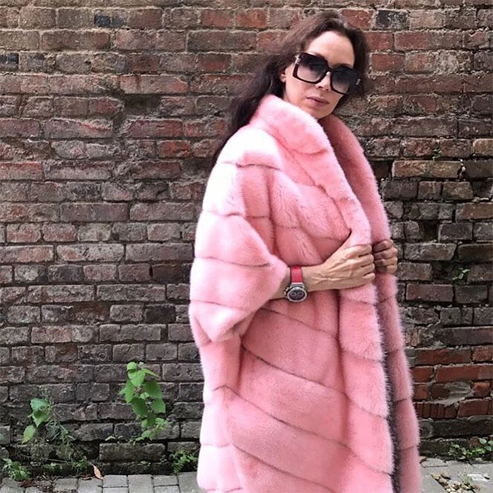 TOPFUR Real Fur Coat Women Winter Coat Women Plus Size Pink Coat With Lapel Collar Genuine Leather Jacket Mink Fur Coat Outwear