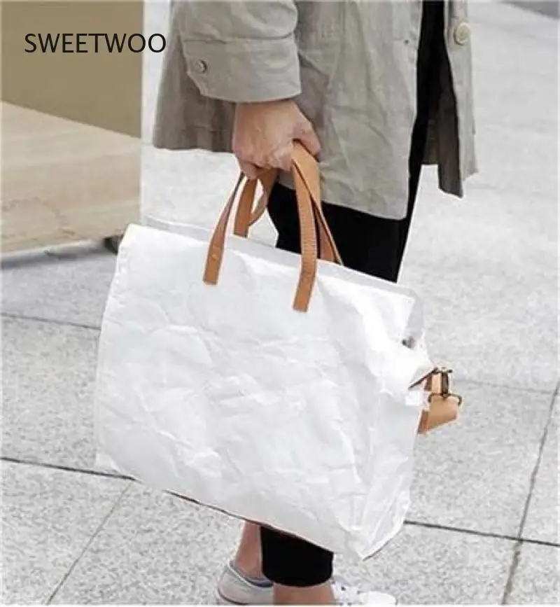 Women Latest Fashion Handbags Lady Shoulder Bag Kraft Paper Totes Messenger Bag Washable Tear-resistant Environmentally Friendly