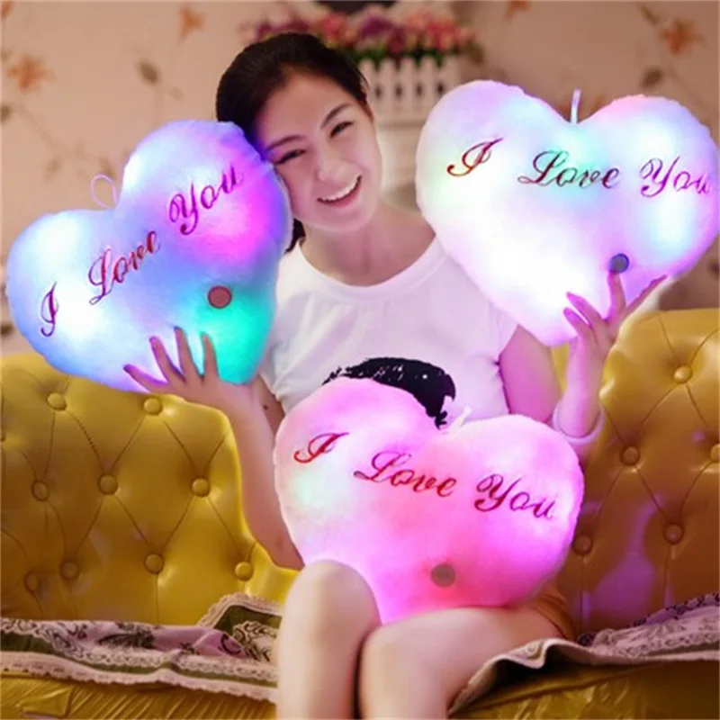 Luminous Pillow HeartCushion Colorful Glowing Pillow Plush Doll Led Light Toys Gift For Girl Kids Christmas Birthday