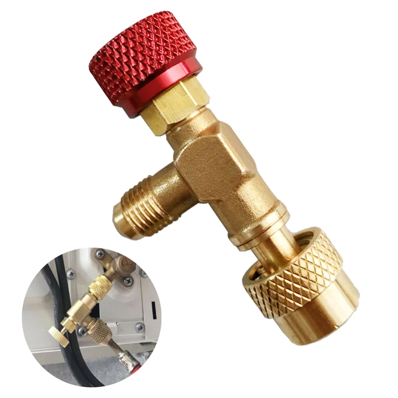 1/4''-5/16'' Flow Control Valve Air Conditioner Parts High Quality Brass For Refrigerant AC Charging Hose R410A/ R22/ R410