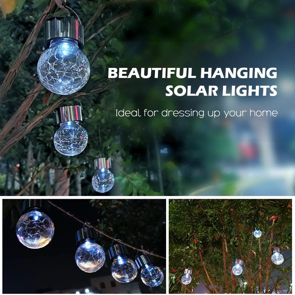 Solar Mosaic Crackle Globes LED Garden Lights Waterproof Solar Crack Light Glass Ball Hanging Light