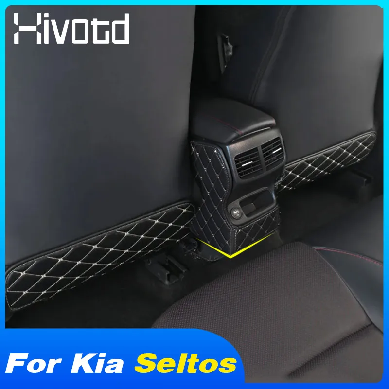 Car Seat Rear Anti-Kick Cover Leather Anti-Dirty Pad Car Styling Protective Mat For Kia Seltos 2020 2021 Interior Accessories