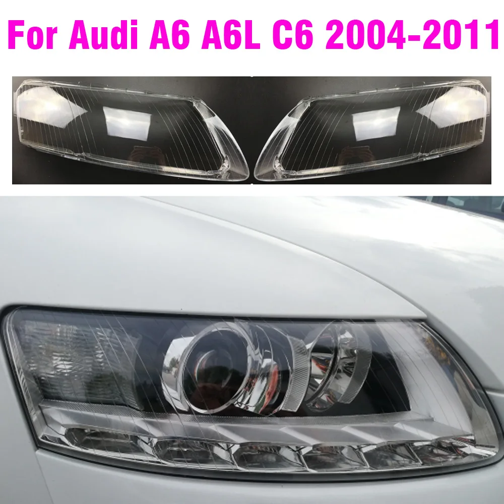 Samochód przedni reflektor obiektyw klosz do Audi A6 C6 2004-2011 szkło Auto Shell reflektor abażur przezroczysty reflektor pokrywa