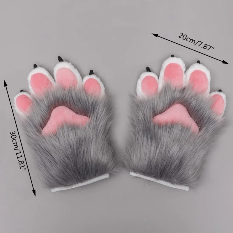 Lovely Plush Animal Claw Mitten Unisex Cartoon Paw Gloves Halloween Cosplay Full Finger Gloves Party Mittens Dress up