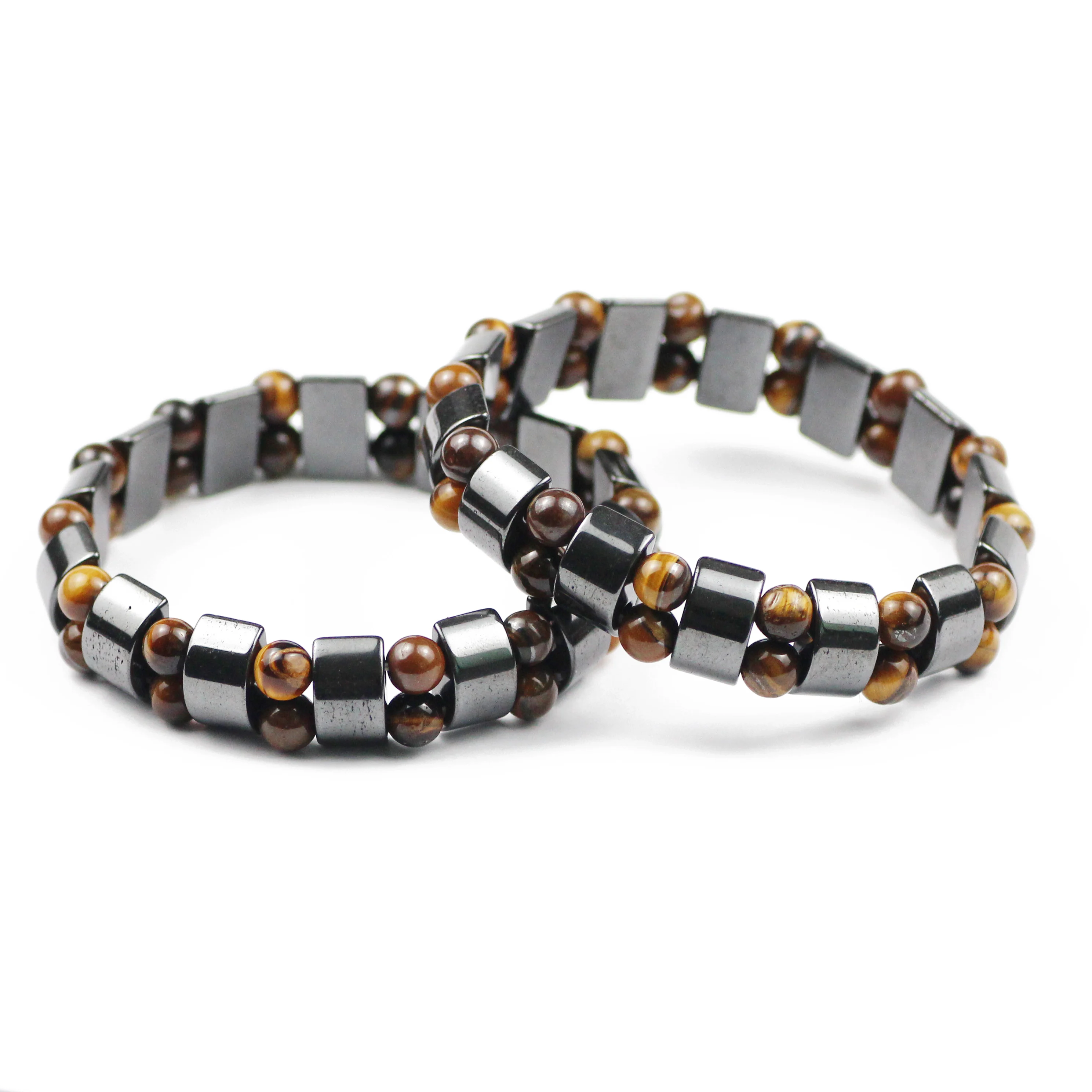 Pulseira de hematita de olho de tigre, bracelete com pedra de energia natural e hematita para homens e mulheres, pulseira dupla