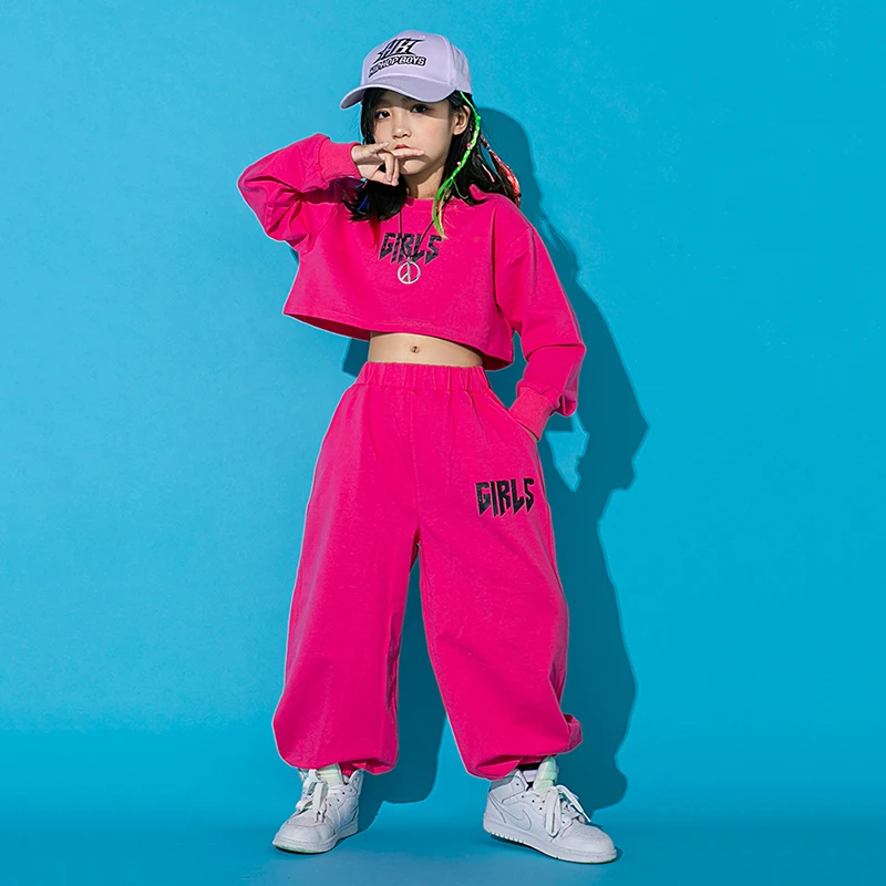 Vêtements Hip Hop pour filles, Costume de danse moderne, Rose, Crop, Y-Pants, Catwalk, Stage Outfit, Ballroom Children, BL7237