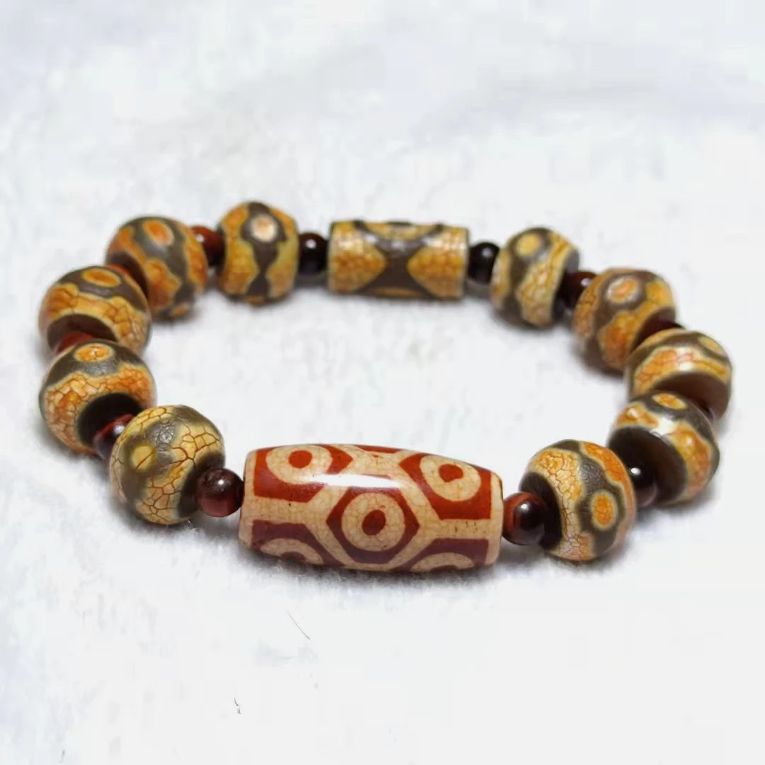 15mm Agate Bracelet Tibetan Tortoise Shell 9 Eyes 3 Eyes Totem Dzi Beads Tiger Eye Stone Round Beads Men&Women String Bracelet