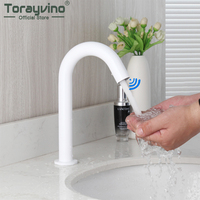 Torayvino White Automatic Touch Free Sensor Bathroom Faucet Basin Sink Solid Brass Faucet Washbasin Deck Mounted Mixer Water Tap