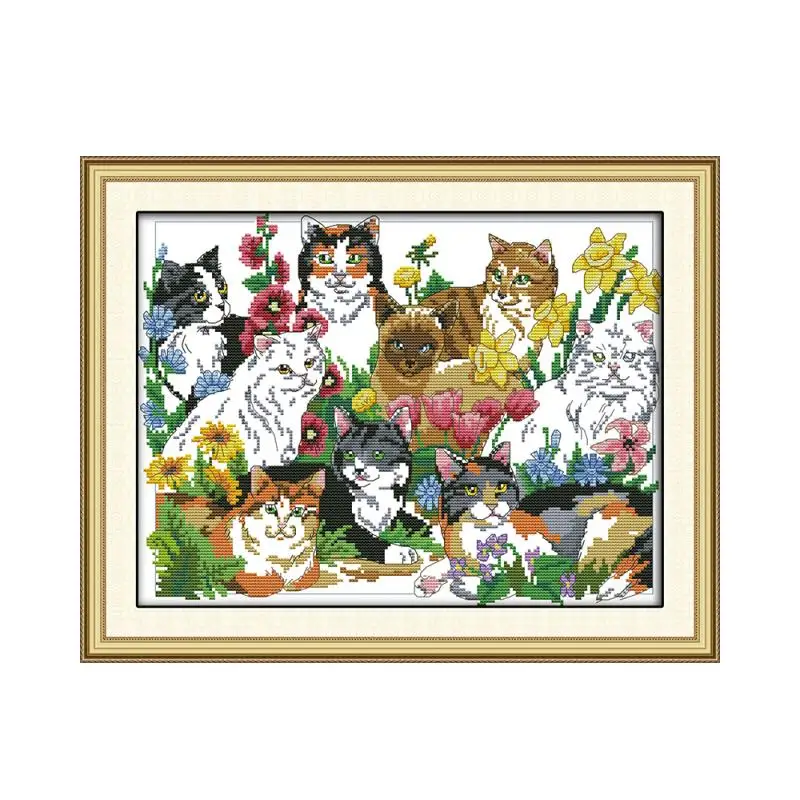 Cross Stitch Kit Embroidery Needlework Lovely Cat Patterns Stamped Patterns 11CT 14CT Printed Counted Crafts Decoration Sewing