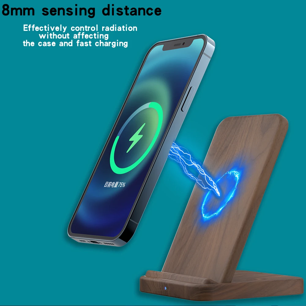KEYSION 15W Wooden Quick Charge Qi Wireless Charger Stand For iPhone 13 Pro 12 11 XR X 8 Samsung S21 S20 Xiaomi Mi 11 Huawei P50 image 3