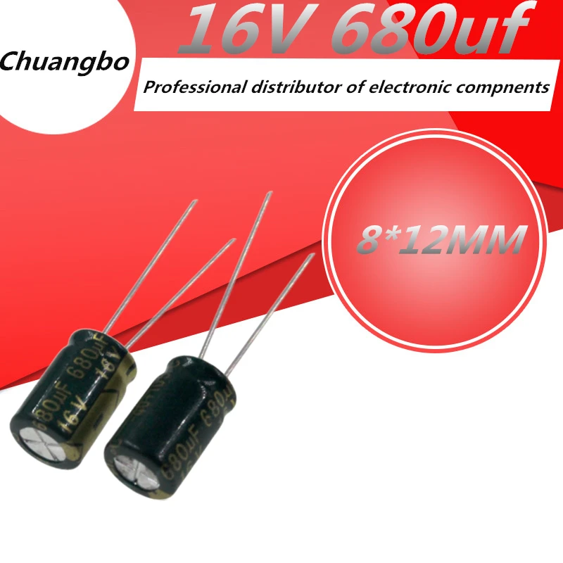 10-20pcs/ 16V680UF 8*12 680uf 16V low ESR/impedance high frequency aluminum electrolytic capacitor size 16V 680uf 20%