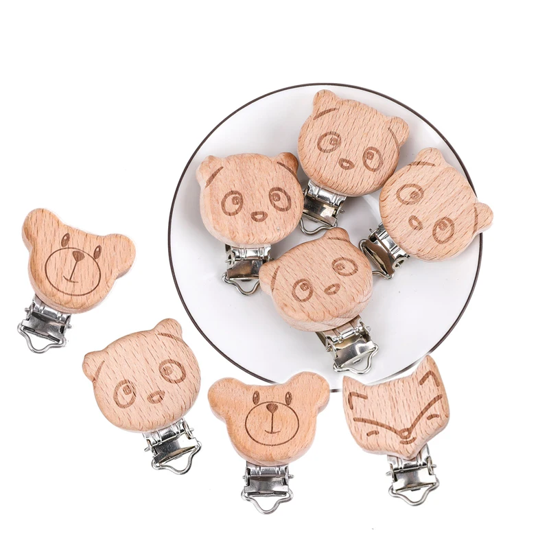 1PC Baby Pacifier Clips Cartoon Wooden Soother Clip Nursing Accessories Diy Dummy Pacifier Chains Clip Chain Wooden Baby Teether