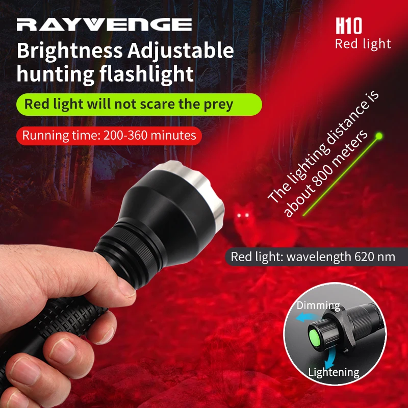 

Profession dimmable hunting lights Red lighting adjustable light focusing Spotlight hunting flashlight CREE LED chip field torch