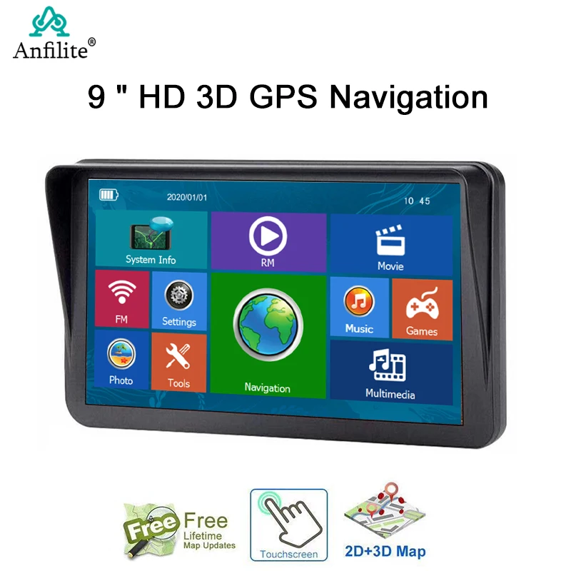 Anfilite Car GPS Navigator 9 inch gps navigation wince 6.0 truck GPS navigation FM transmitter free map