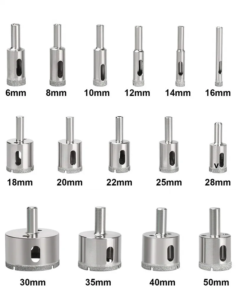 15Pcs Diamond Coated Drill Bits with Hole Saw Guide Jig Fixture Set 6-50mm/1