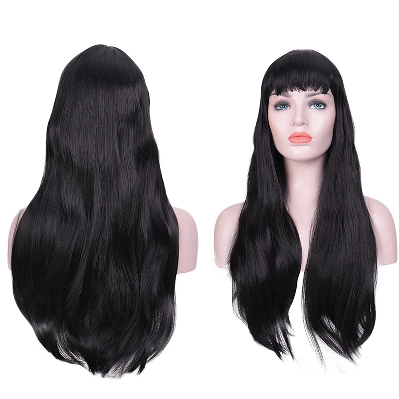 XUANGUANG Long Straight Hair Black Synthetic Heat Resistant Wigs with Bangs for Women Lolita Wigs Cosplay Party Christmas Wigs