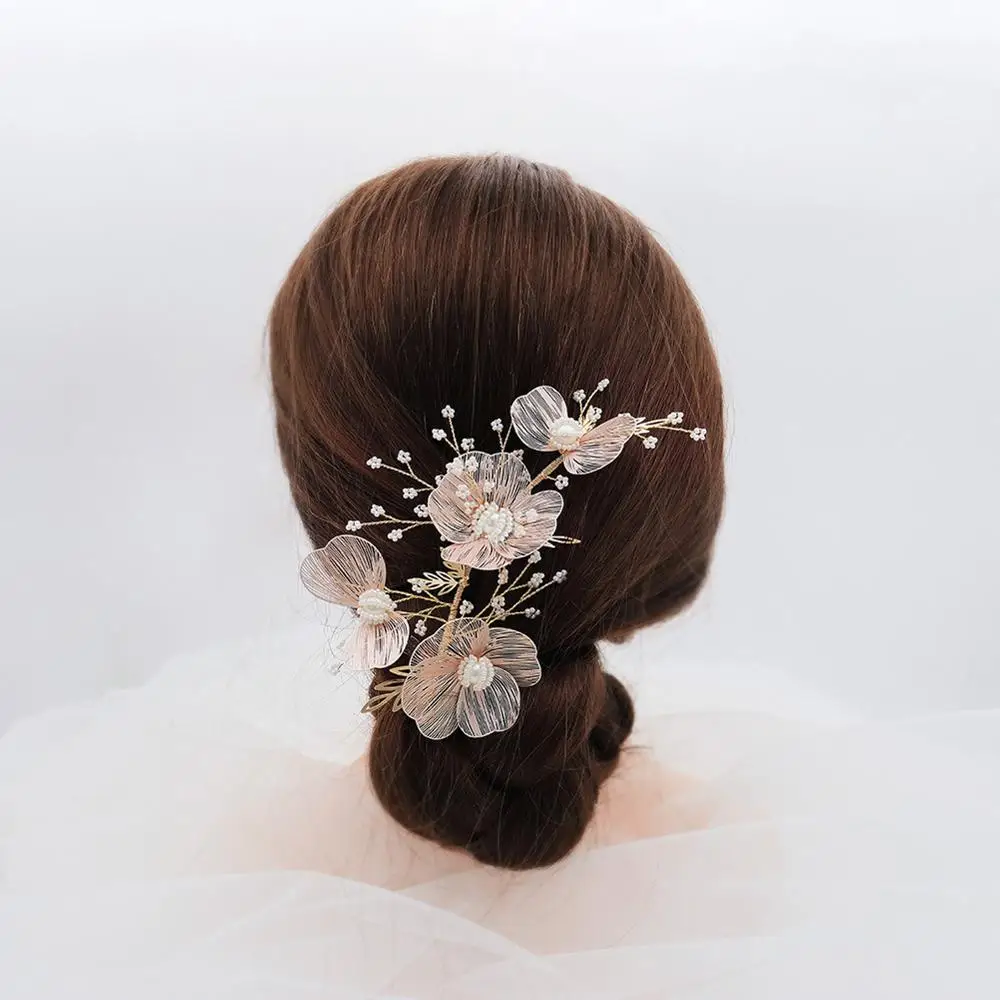 LZL Home bridal jewelry handmade beaded pure copper flower hair accessories hairpin bride headdress wedding bridesmaid jewelry