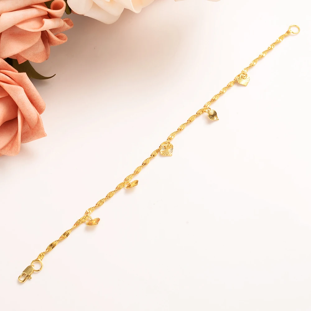 New 21cm Heart Pendant Bracelet Man Women Kids  Girls Chain Gold Color Diy Charm Chains Jewelry Gift
