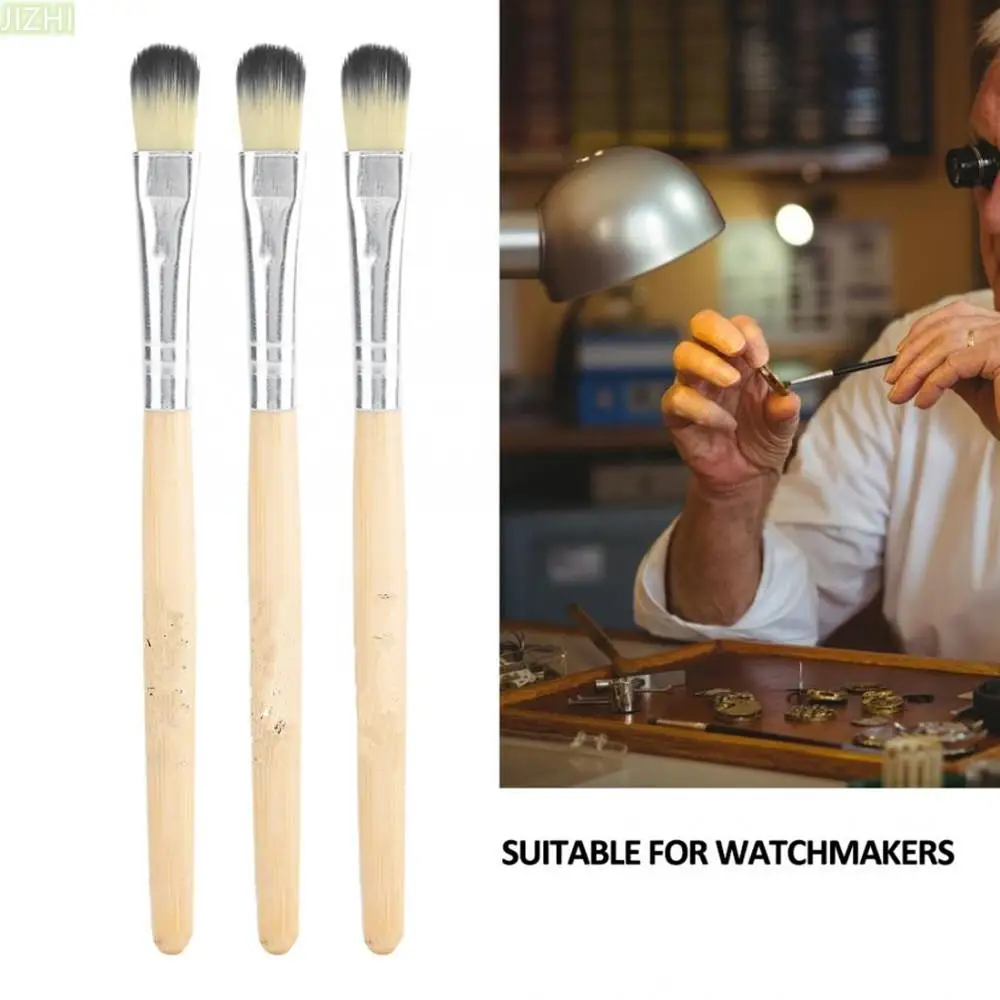 3Pack  Nylon Watch Spare Parts Movement Craft Cleaning Brush Kit Watchmaker Repair Tool With Soft Hair Wood Handle