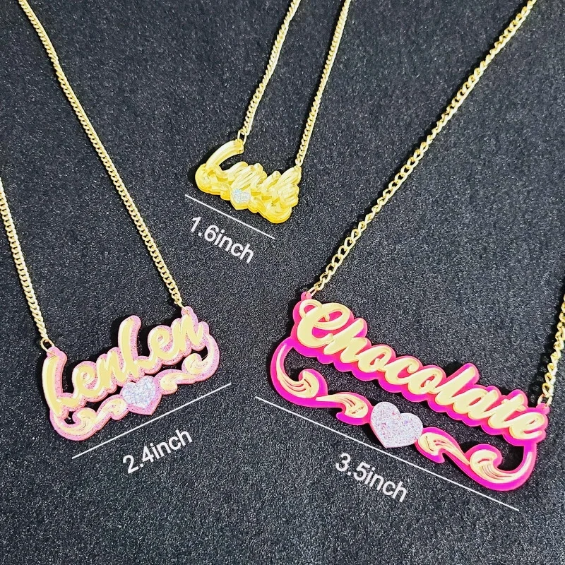 Personality Custom Name Acrylic Bamboo Earrings Name Necklace Cartoon Rainbow Name Women Jewelry Baby Gifts Set Custom Earrings