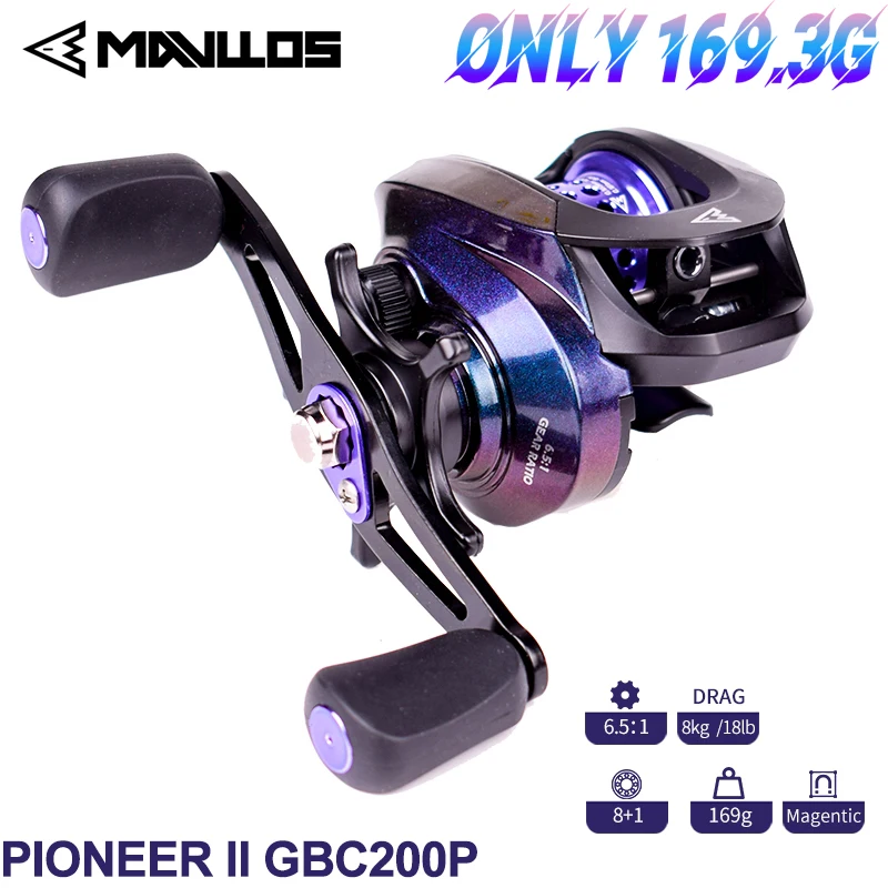 Mavllos Pioneer II GBC200P Baitcasting Reel Left Right Hand 169g Ultralight Metal Spool BFS Fishing Bait casting Fishing Reel