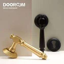 Dooroom Messing Deurslot Set Modern Messing Zwart Interieur Slaapkamer Badkamer Dubbele Houten Deurhendel Set Dummy Slingerknop