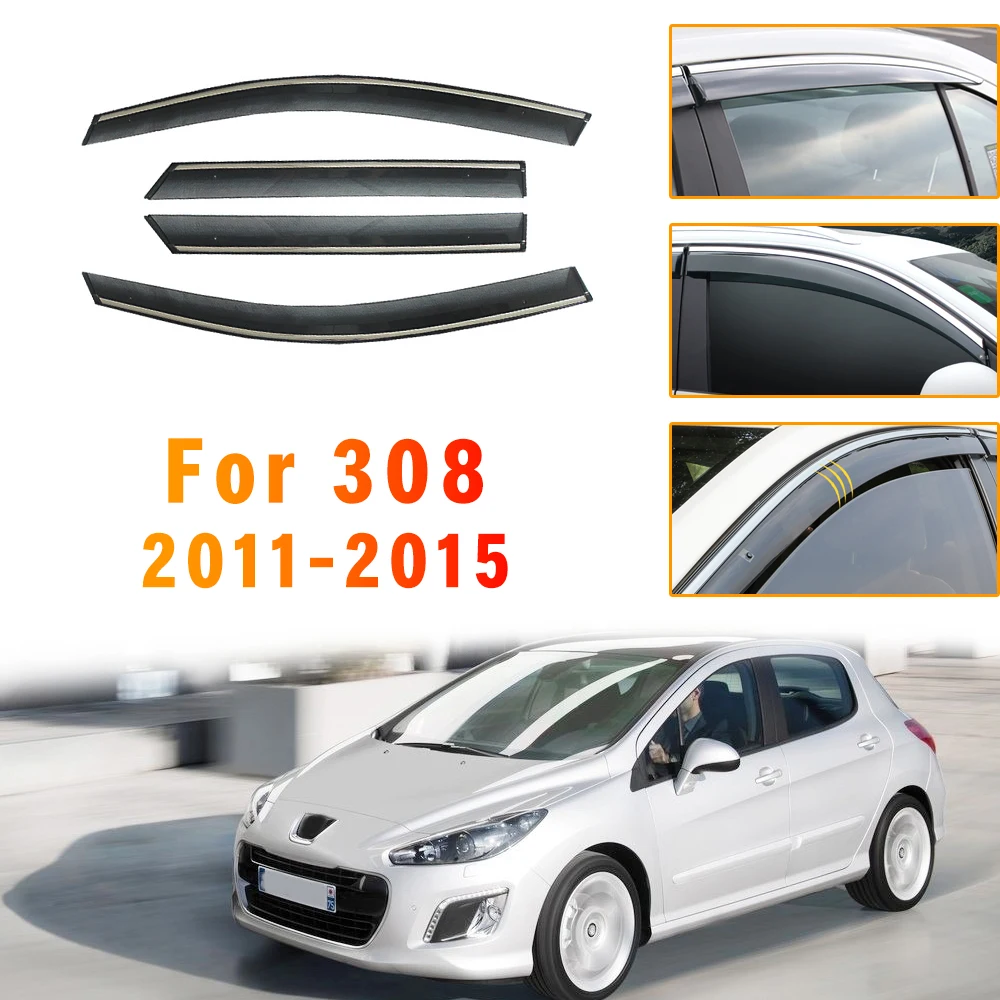 Car Smoke Window Sun Rain exterior visor For Peugeot 308 2011 2012 2013 2014 2015 Car Sunny visor Deflector Guard Accessories