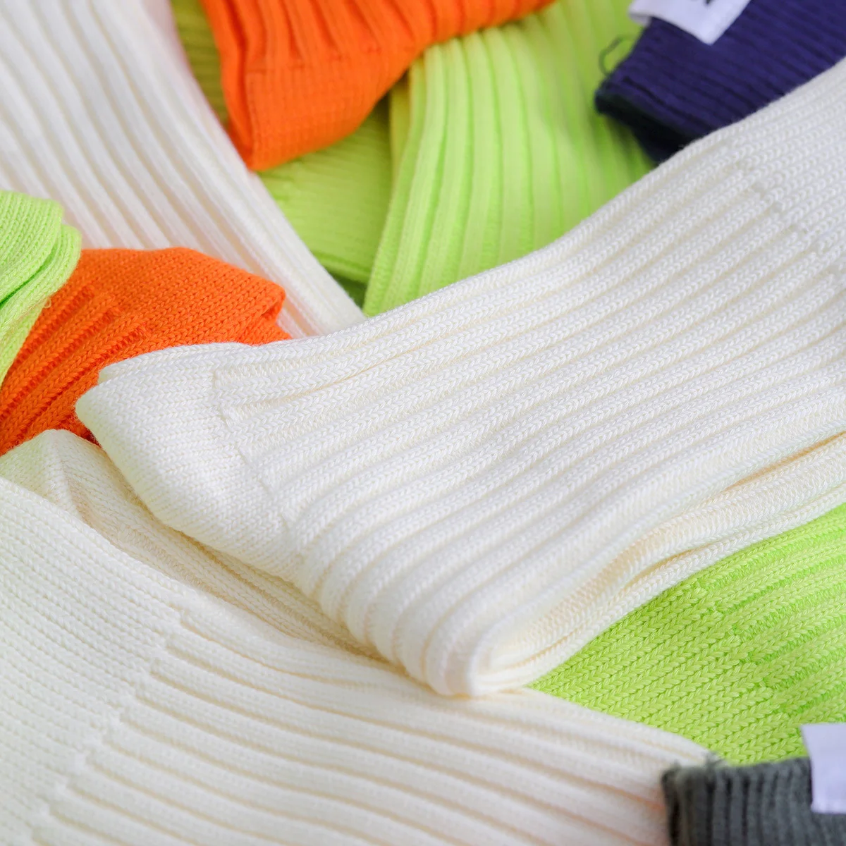 CHAOZHU Male Socks Solid Colors Rib Cotton Thicken Label Top Bright Colors Neon Orange White Red Grey Stretch Heavy Industry Sox