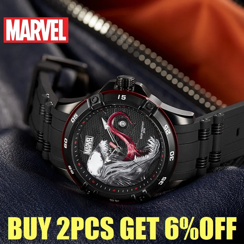 Official Authorized Original Marvel Avengers VENOM Quartz Clock Waterproof  MEN WristWatches Silicone Strap Male Luxury