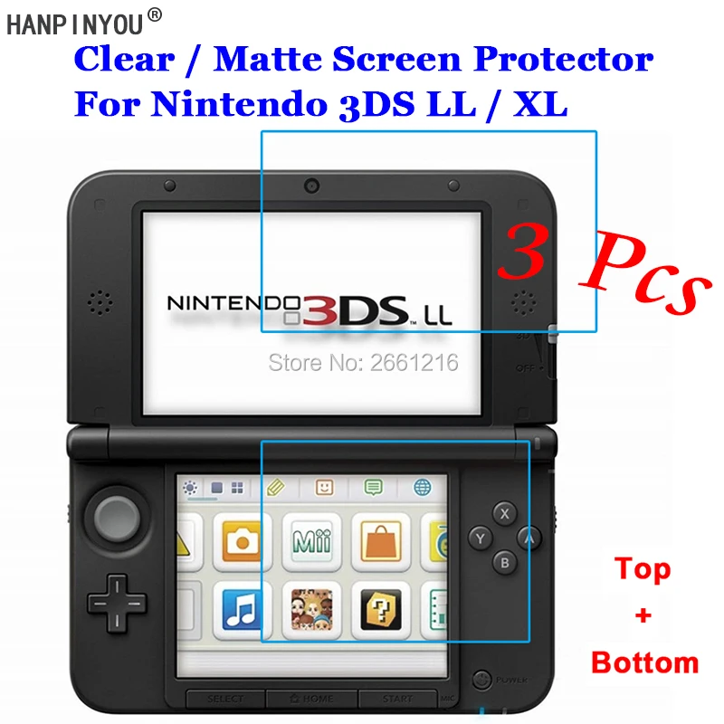 3 Sets/Lot For Nintendo 3DS LL / XL (Top + Bottom) HD Clear / Anti-Glare Matte Front Screen Protector Touch Film Protection Skin